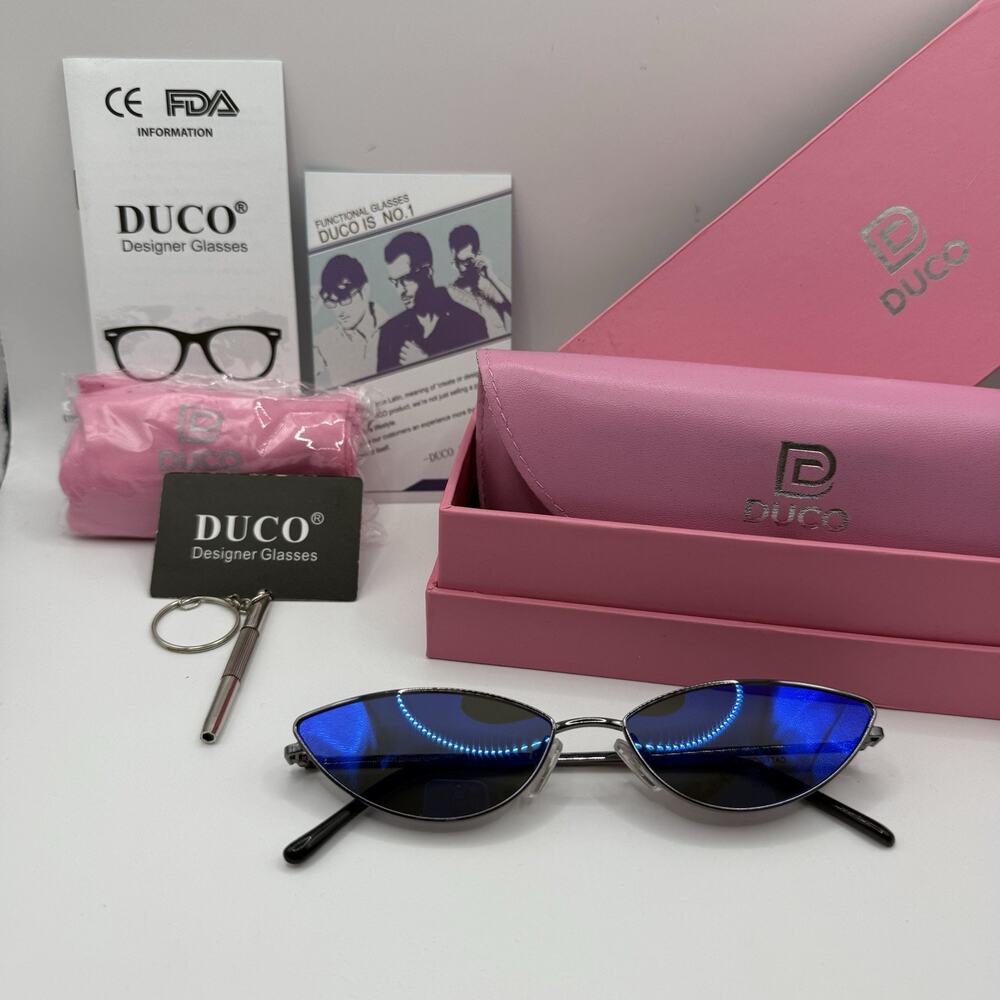 Duco Vintage Oval Sunglasses Womens Gunmetal Blue Cat Eye NEW! Box & Accessories